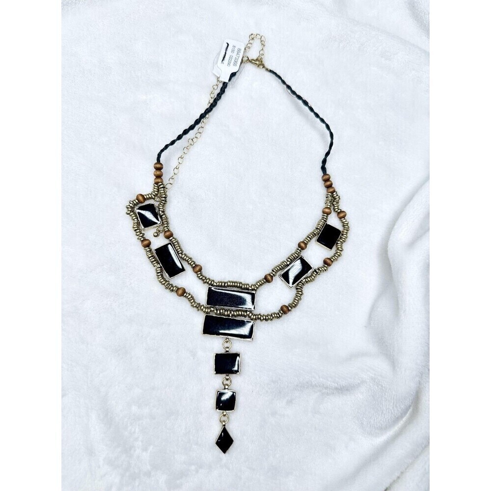 NEW Free People Lately Necklace Gold Black Bohemian Goddess Layered Statement